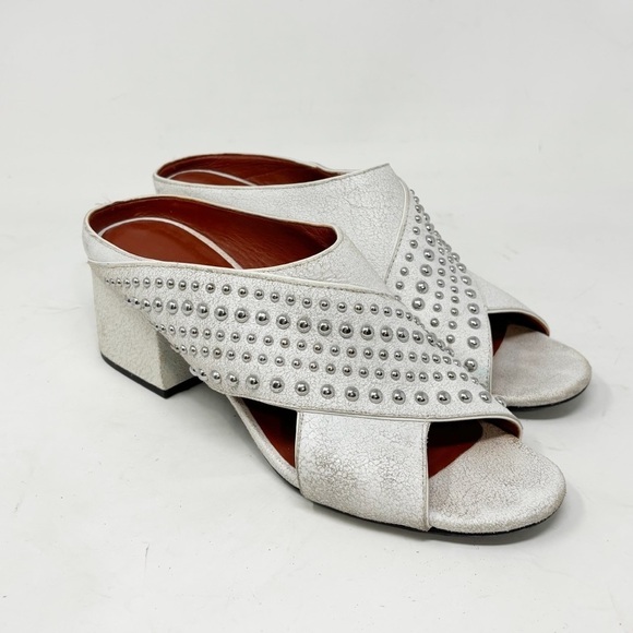 3.1 PHILLIP LIM Women’s White Distressed Leather Studded Sandals Size 39 US 8 - Picture 1 of 10